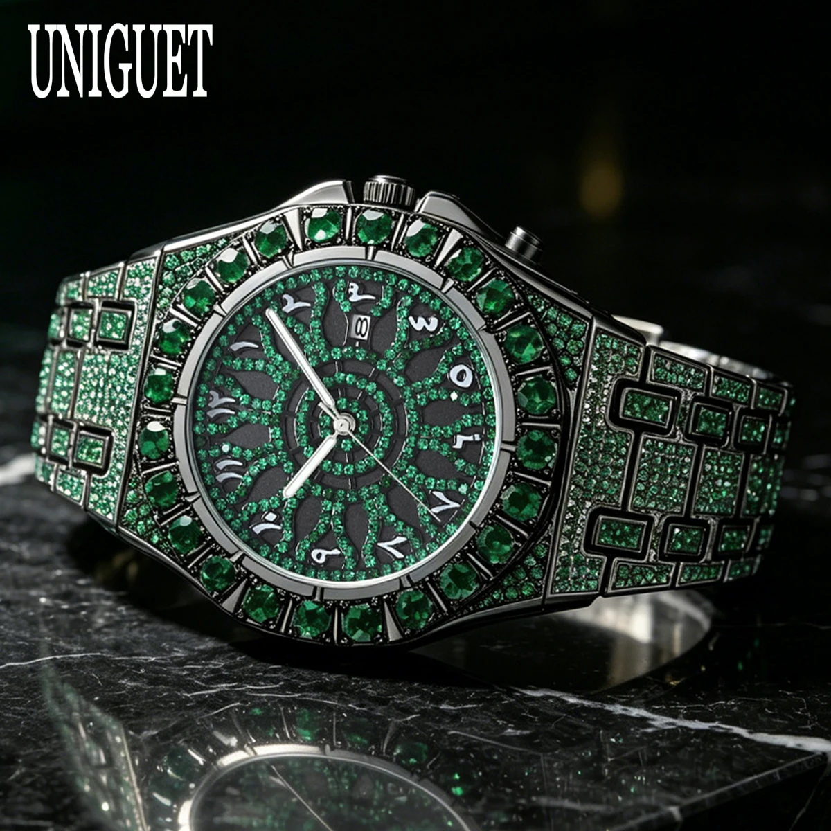 Jewelry And Watches Luxury Brand - Hip Hop Green Ice Wristwatch Men