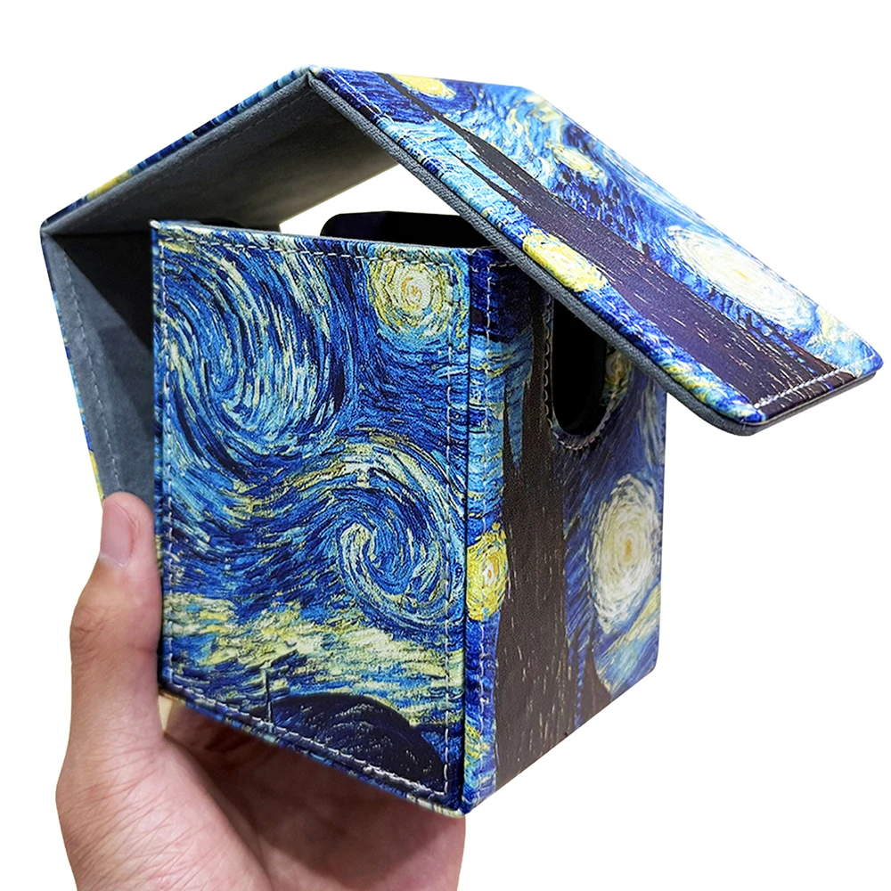 Starry Night Game Trading Card Portable Storage Box Blue Sky PU Leather Premium Deck Case Holding100+Double Sleeved Cards TCG