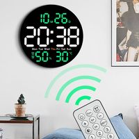 Remote Control 10 Inch LED Wall Clock Temperature/ Humidity Display Brightness Adjustable Wall-mounted Electronic Clock
