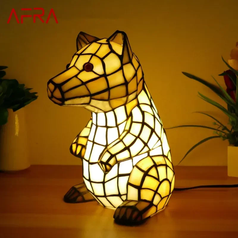 

AFRA Tiffany Animal bear Table Lamp Art Living Room Bedroom Children's room Homestay Stained Glass Decoration Desk Lamp