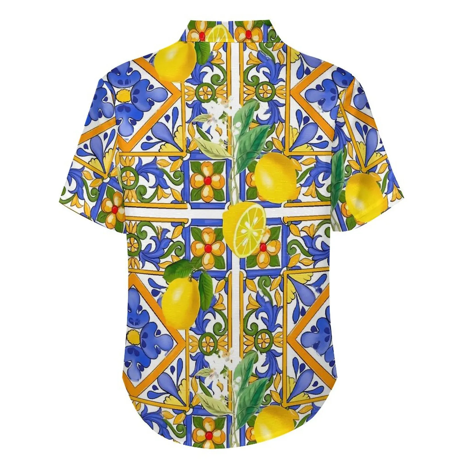 Fruit Print Blouses Man Oranges And Lemons Casual Shirts Hawaii Short Sleeve Vintage Oversized Vacation Shirt Birthday Gift