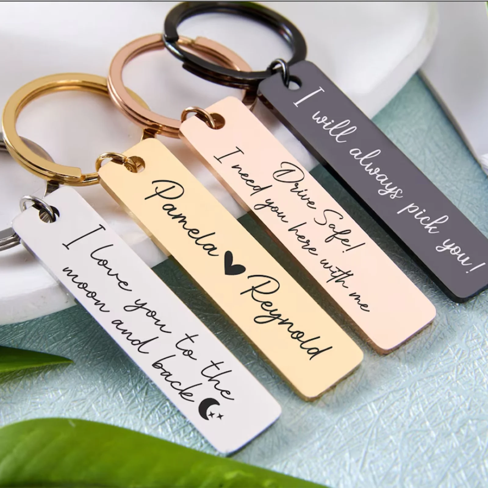 Personalized Custom Engrave Name Rectangle Keychain Stainless Steel Couple Keyring For Family Friend Lovers Jewelry Gift