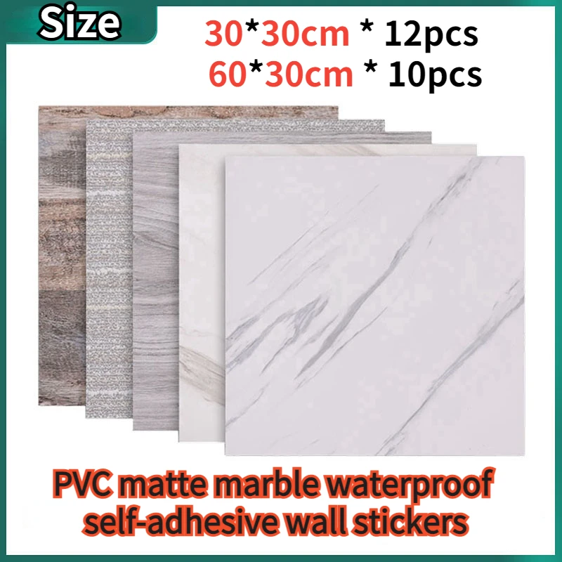 12 Stuks Marmer Matte Zelfklevende Muurstickers Keuken Waterdicht Antislip Vloertegel Badkamer Woonkamer Decoratieve Stickers