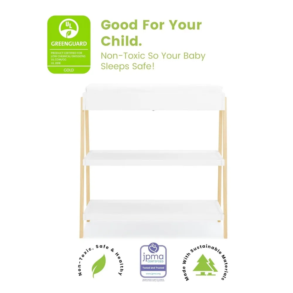 Delta Children Scout Changing Table - Greenguard Gold Certified, Bianca White/Natural