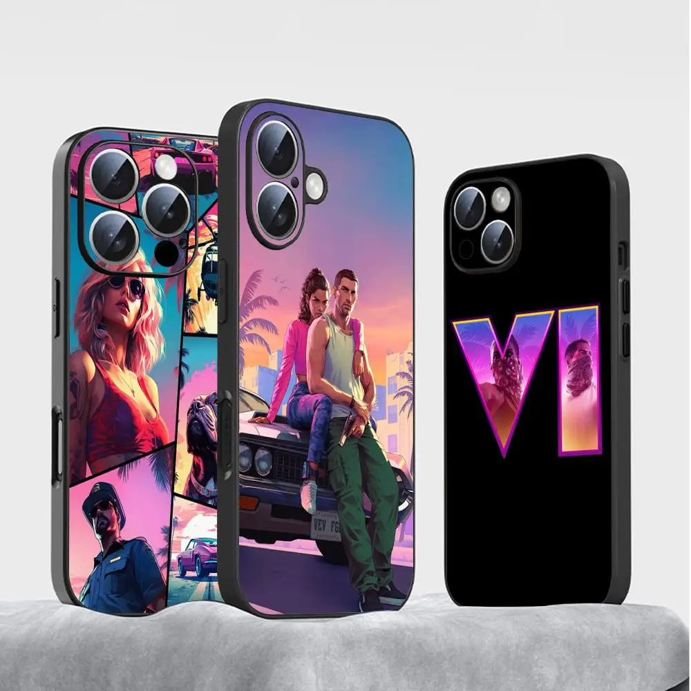 

Gta 6 logo pattern design ins Phone Case For iPhone 16 15 14 13 12 11 X XR XS 8 Plus Mini Pro Max Soft black Shockproof Cover