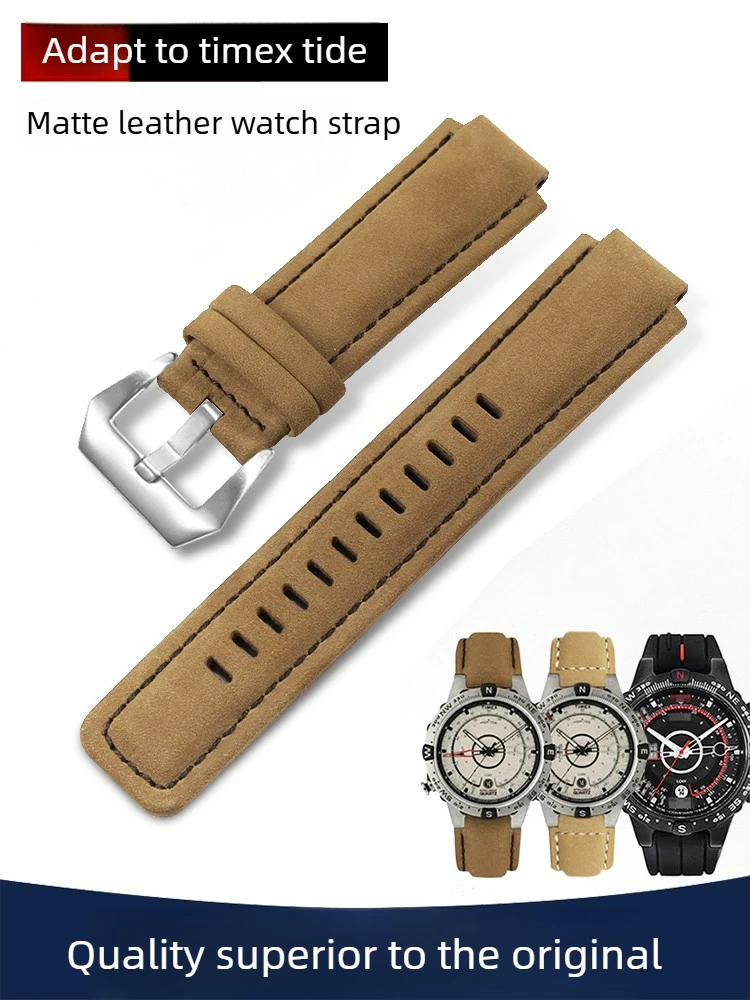 Frosted Leather Strap for Timex Tidal Compass T2N721 T2N720 TW2T76500 Convex