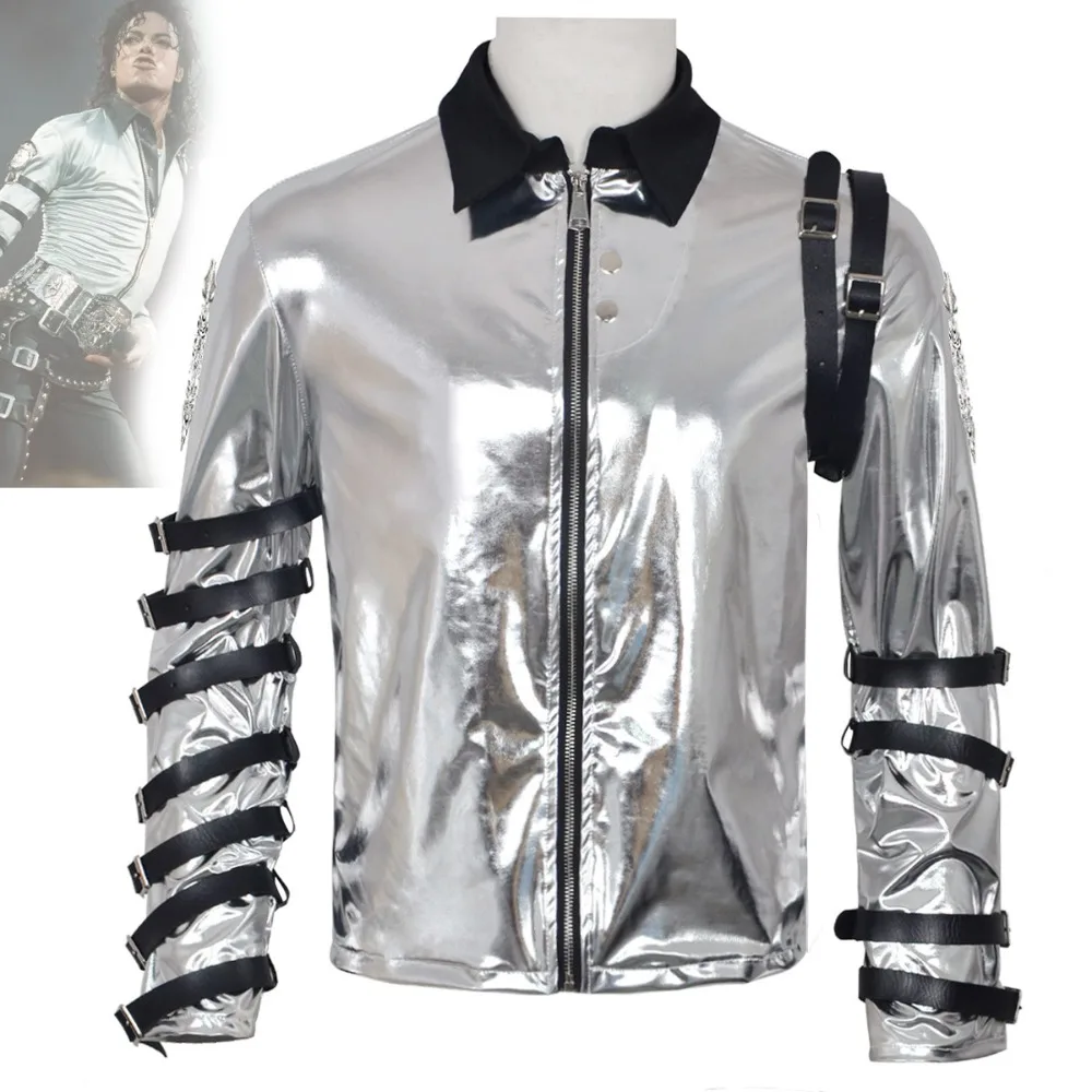 Impersonator Michael Jackson Costumes Jacket BAD Tour Silver Bodysuit Jacket Outerwear for Collection Jackson Punk Style Coat