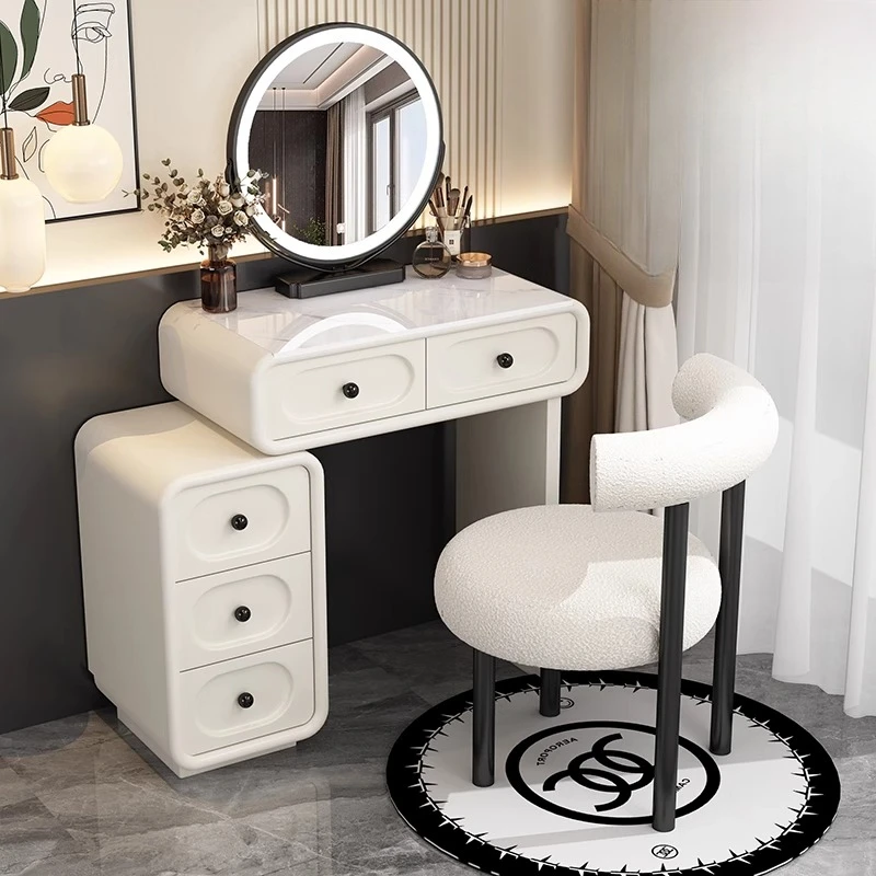 

Girl Slim Storage Vanity Desk Chair Light Luxury White Dorm Vanity Desk Dressers Drawers Corner Coiffeuse Furniture For Home