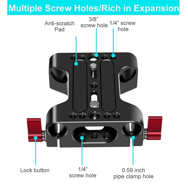 Camera Base Plate With Dual 15Mm Rod Rail Clamp Suitable For Rabbit Cage And DSLR Rig Camera Parts