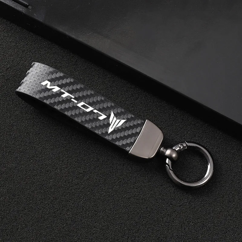 Carbon Fiber Textured Leather Keychain Ultra HD Printing For yamaha MT-07  Keychain Motorcycle Accessories