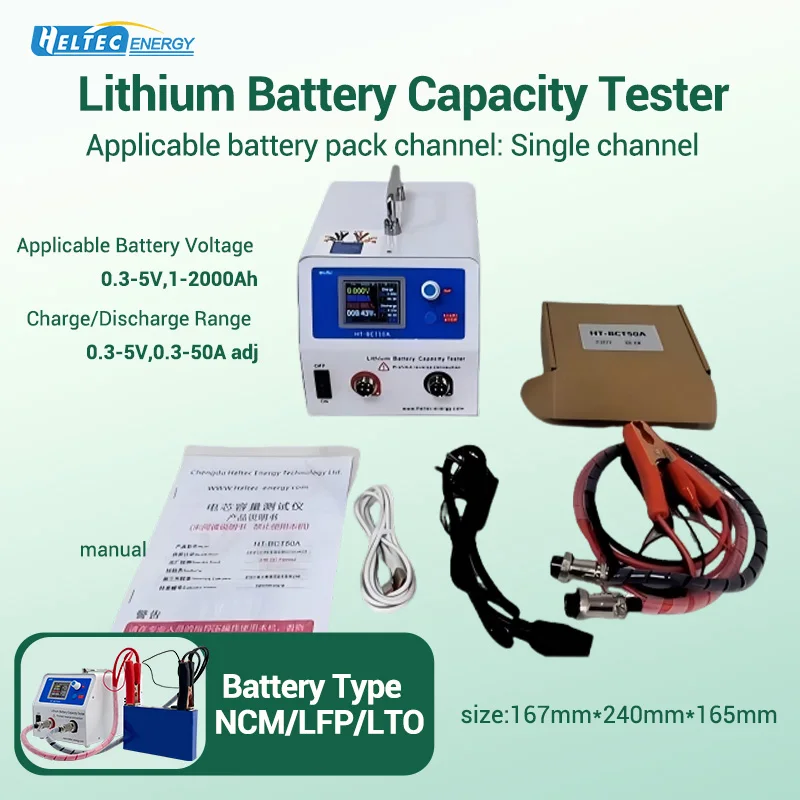 Heltec 50A Power Battery Capacity Tester Charge Discharge Load Detection Aging Test Voltmeter for Li ion LiFePo4 EU US Standards