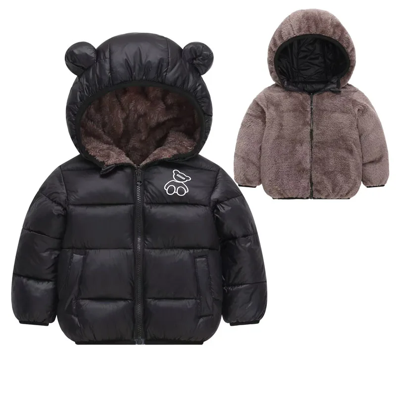 Winter Baby Thick Cotton Jackets Kids Padded Fleece Warm Outerwear Girls Boys Hooded Down Coats Clothes Snowsuit 2-6 Years