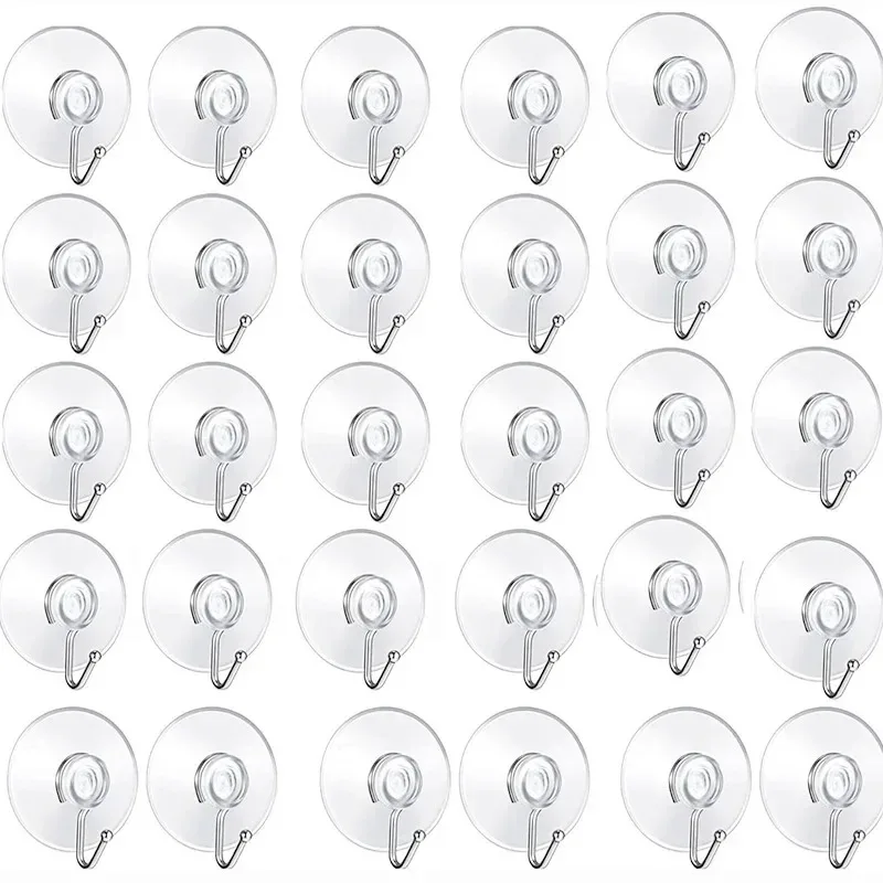5/10Pcs Suction Cup Hooks 20/30/40/50/57mm Transparent Suction Cups With Metal Hooks Home Kitchen Bathroom Window Wall Hooks