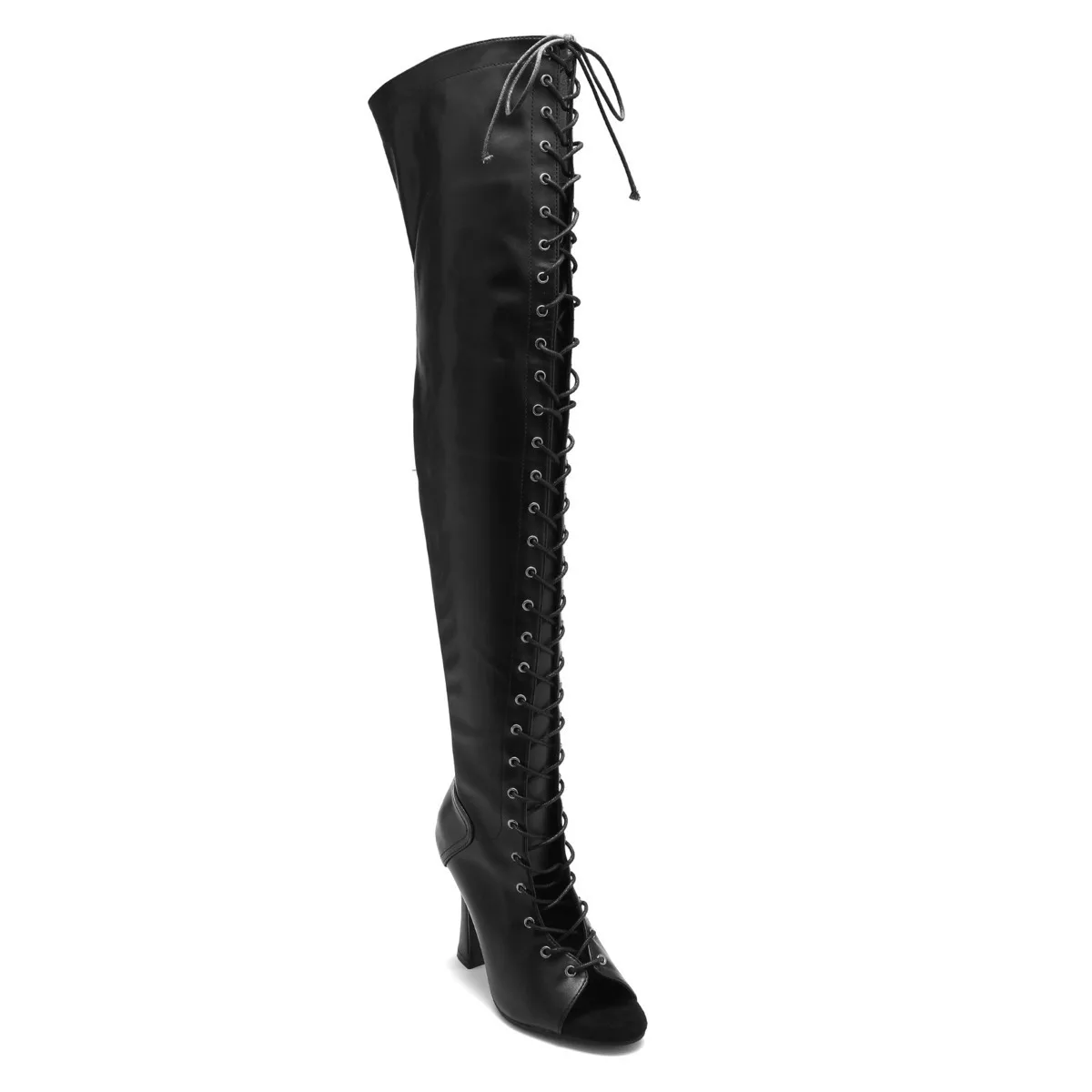 Botas negras por encima de la rodilla para mujer, tacones altos, tacones de aguja suaves, zapatos de baile de Jazz para mujer, talla grande Sexy