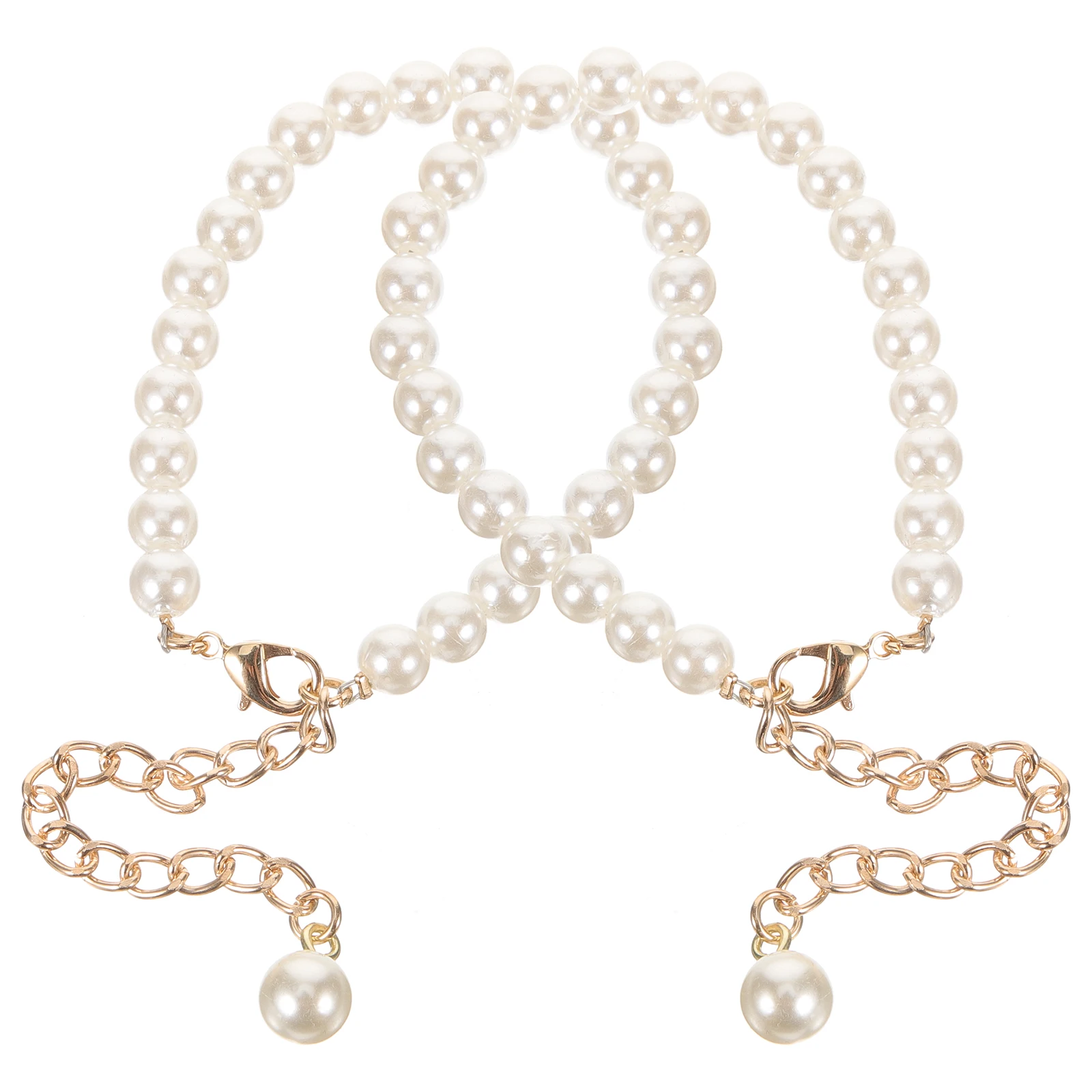 

2pcs Heels Pearl Chains 52cm Long Detachable Buckle Boot Straps Metal Replaceable Shoe Strapsheel Ankle Accessories