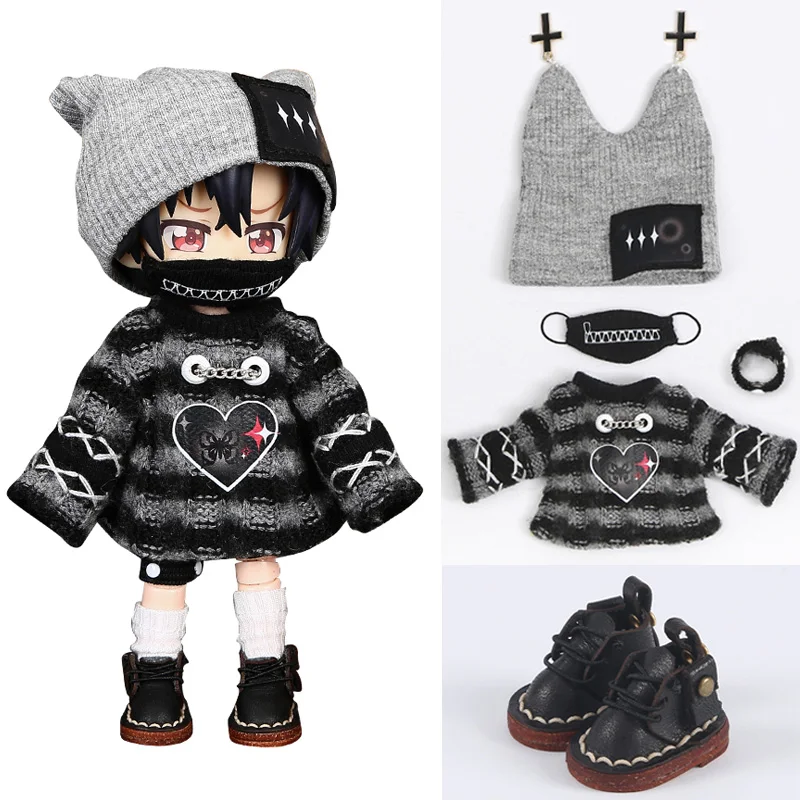 OB11 Clothes Casual Striped Sweater Hat Mask Set or Shoes for Molly, 1/12bjd, GSC Body,YMY,UFdoll, Obitsu11 Doll Accessories