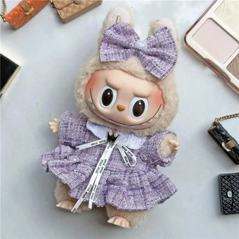 Vestido Adorable para muñeca Labubu de 15 y 17cm, ropa, falda clásica de lujo, bolso cruzado de moda, conjunto de zapatos, accesorios de ropa
