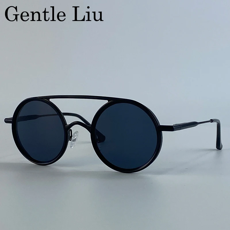 Steampunk Round Double Beam Sunglasses Men 2025 Luxury Brand Trendy Punk Metal Frame Sun Glasses For Male Driving UV400 Eyewear - Image 5