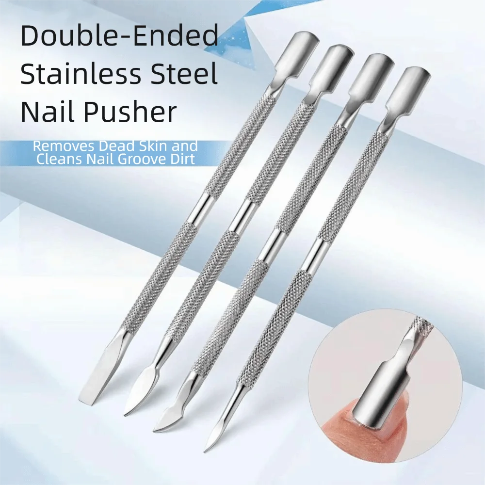 Spingipelle in acciaio inossidabile Raschietto triangolare in acciaio smussato per rimozione smalto gel a doppia faccia a doppia estremità