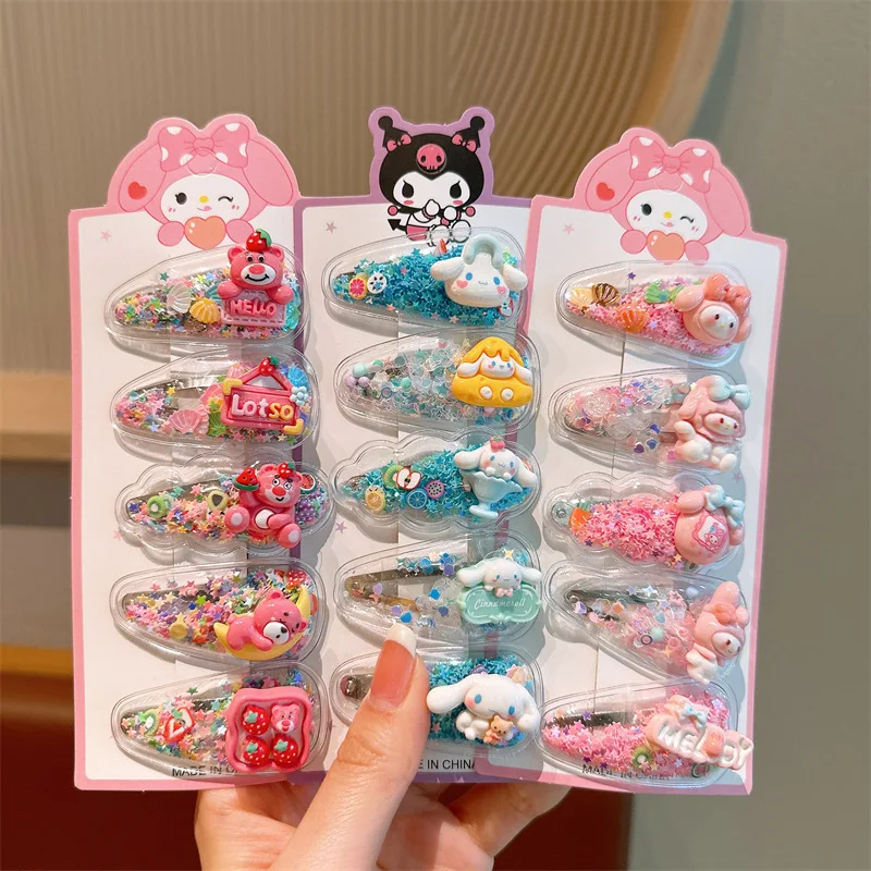 Sanrio Kuromi Girls Hairpin Kawaii Babies Hair Clip My Melody Cinnamoroll Princess Quicksand Babies Clips Girl Accessories
