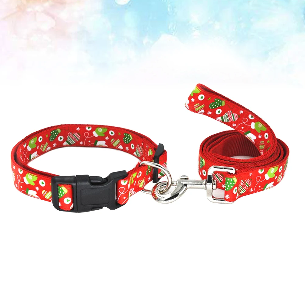 

Christmas Gloves Collar Pulling Rope Set Pet Christmas Collar Red Adjustable for Dogs Outdoor Activities