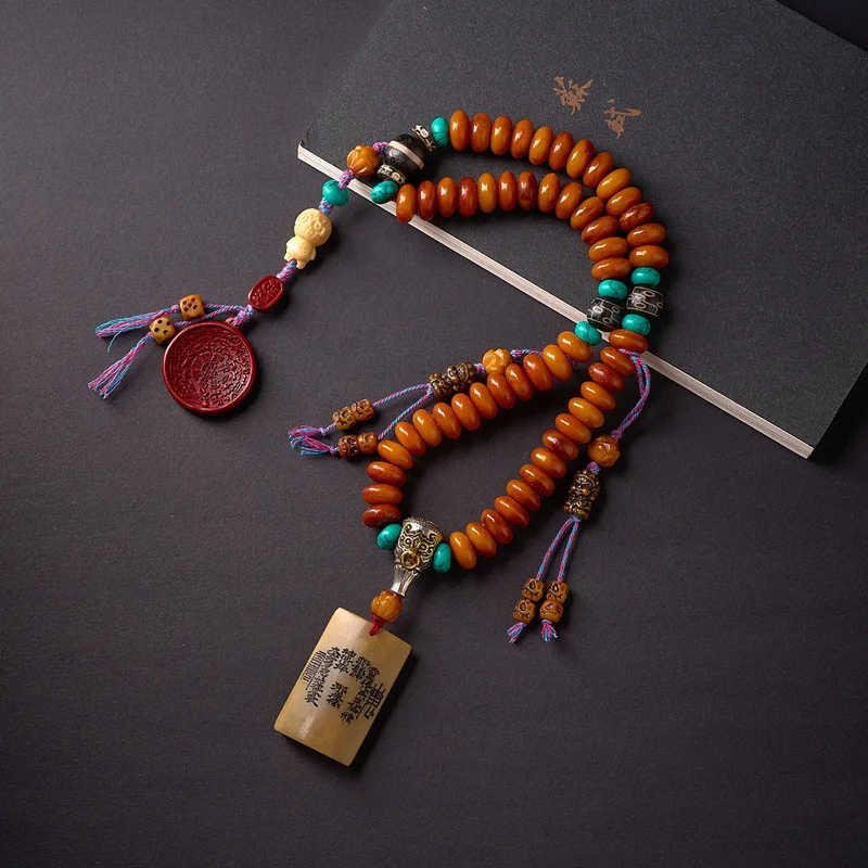 Tibetan Natural Yak Bone Prayer Beads , Men'S Mountain Spirit Pendant Bracelet