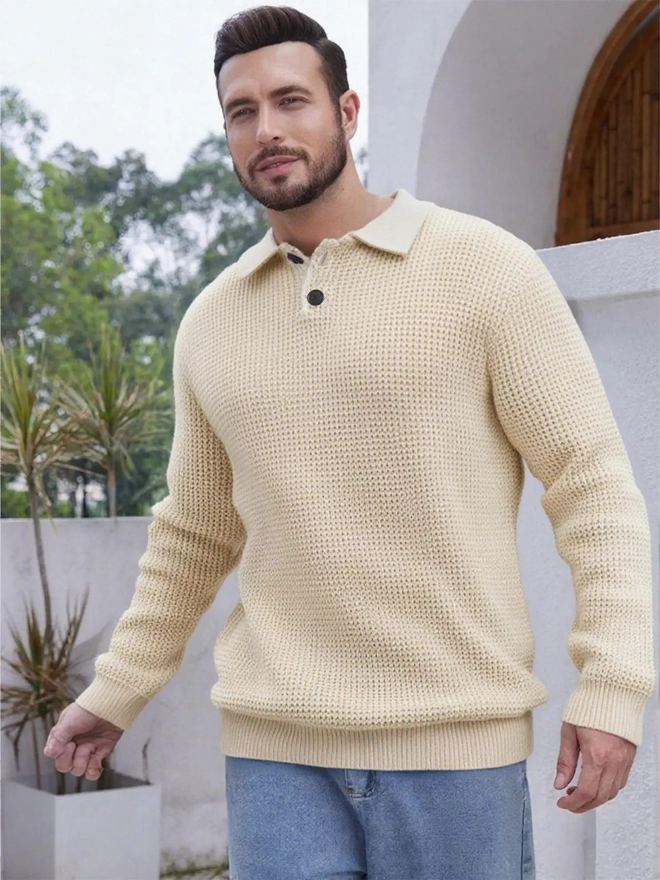 

2025 Turn Down Collar Vintage Sweater Men Korean Trend Baggy Knitted Sweaters Men Fashion Slim Fit Casual Sweatshirts Male Tops