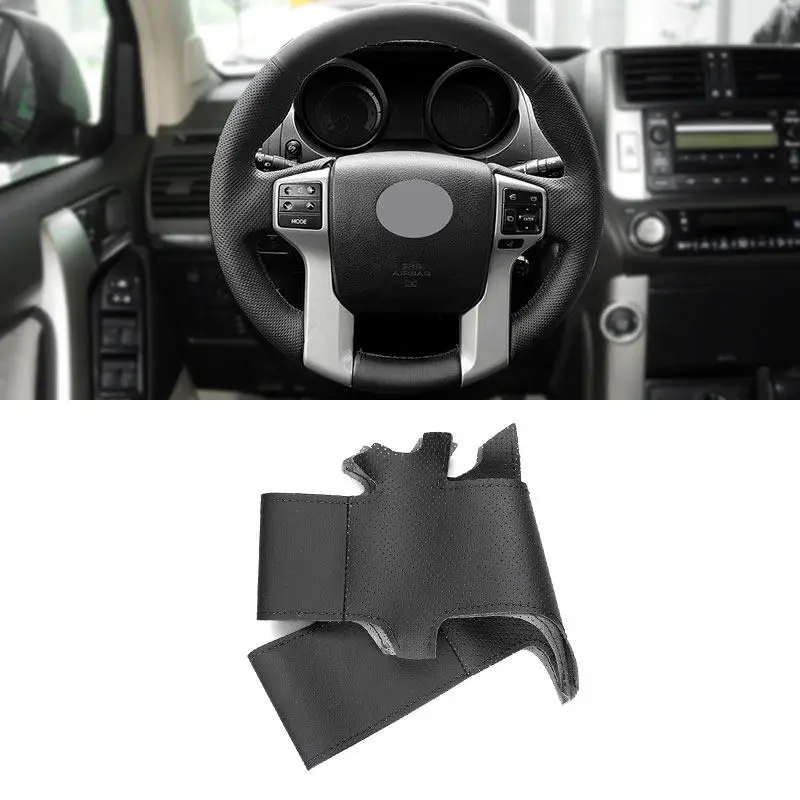 

For Toyota Land Cruiser Prado 2010-2015 Tundra 2013-2017 Tacoma 4Runner 2011-2016 Car Steering Wheel Black Leather Cover Trim