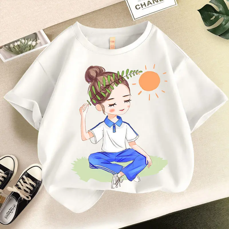 

New Fashionable Short-sleeved T-shirts for Girls. Summer T-shirts for Middle and Young Girls. Children Kids Clothes