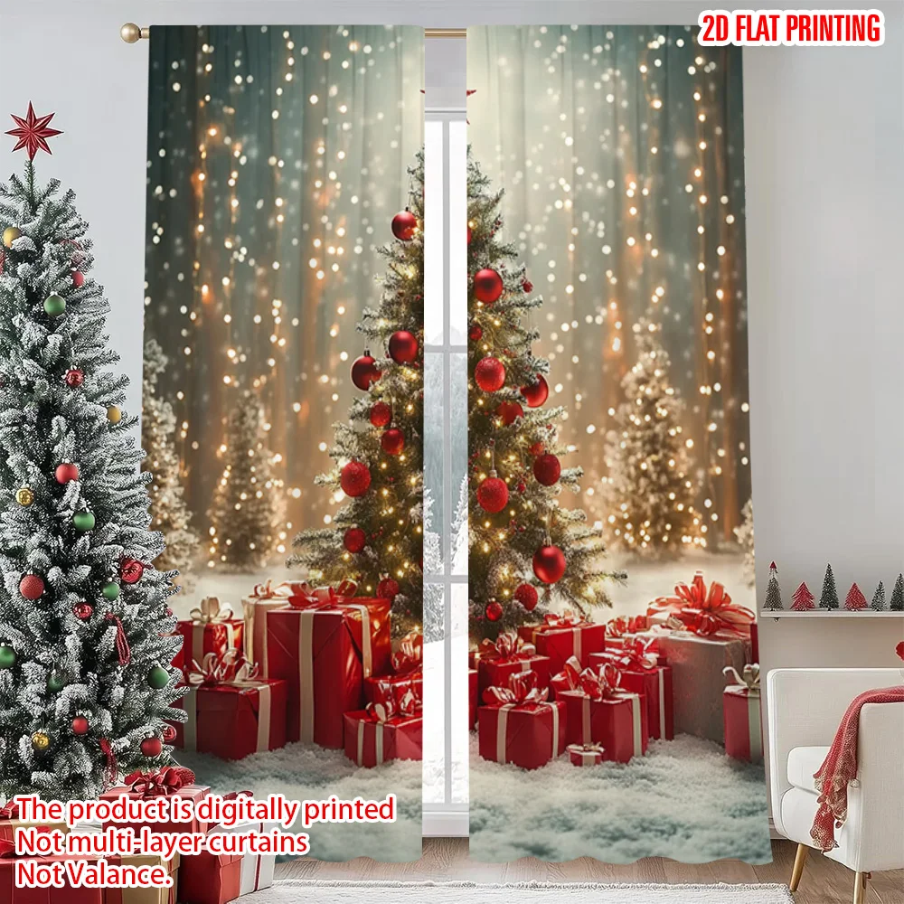 

2pcs 2D flat printing Merry Christmas Window Curtains Christmas12 Durable Polyester Without Electricity Festive Holiday Use for