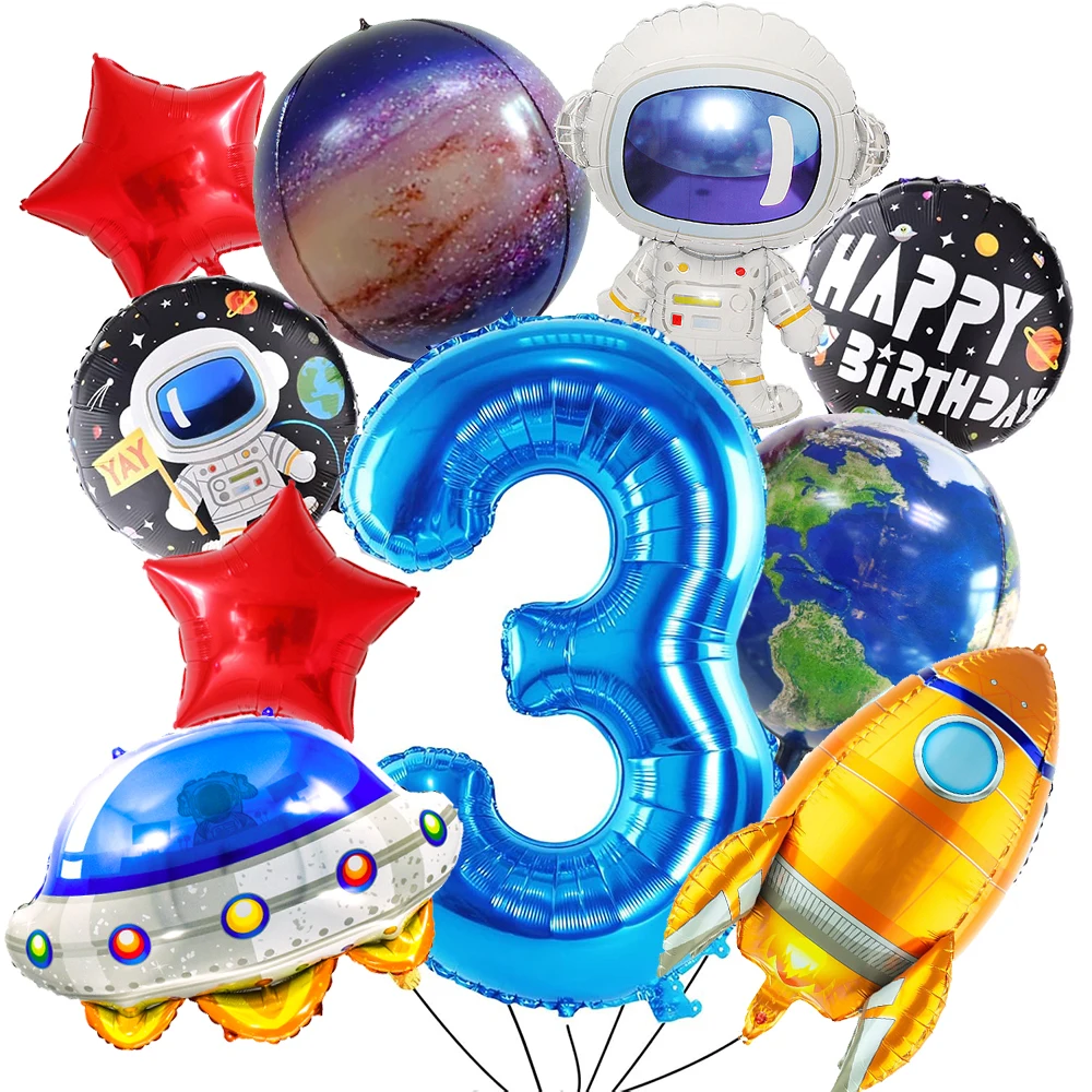 Space Party Astronaut Spaceman Rocket Balloon 32in Blue Number 1-9 Balloon Kid Outer Space Birthday Party Baby Shower Decoration