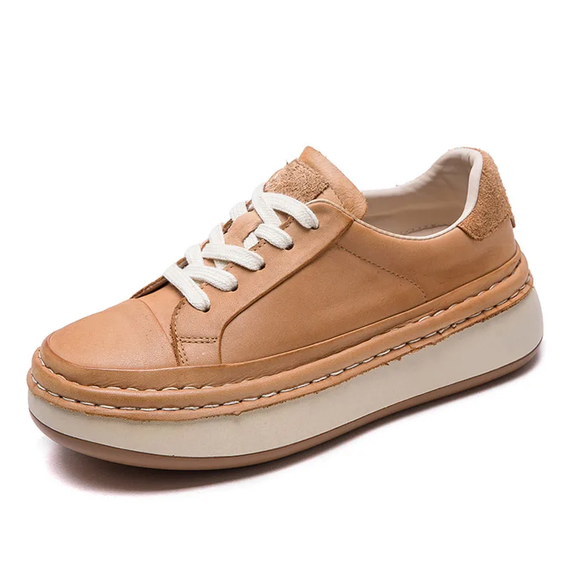 DRKANOL Women Flat Platform Shoes 2026 Spring Autumn Handmade Round Toe Lace-Up Leisure Thick Bottom Casual Board Shoes Female