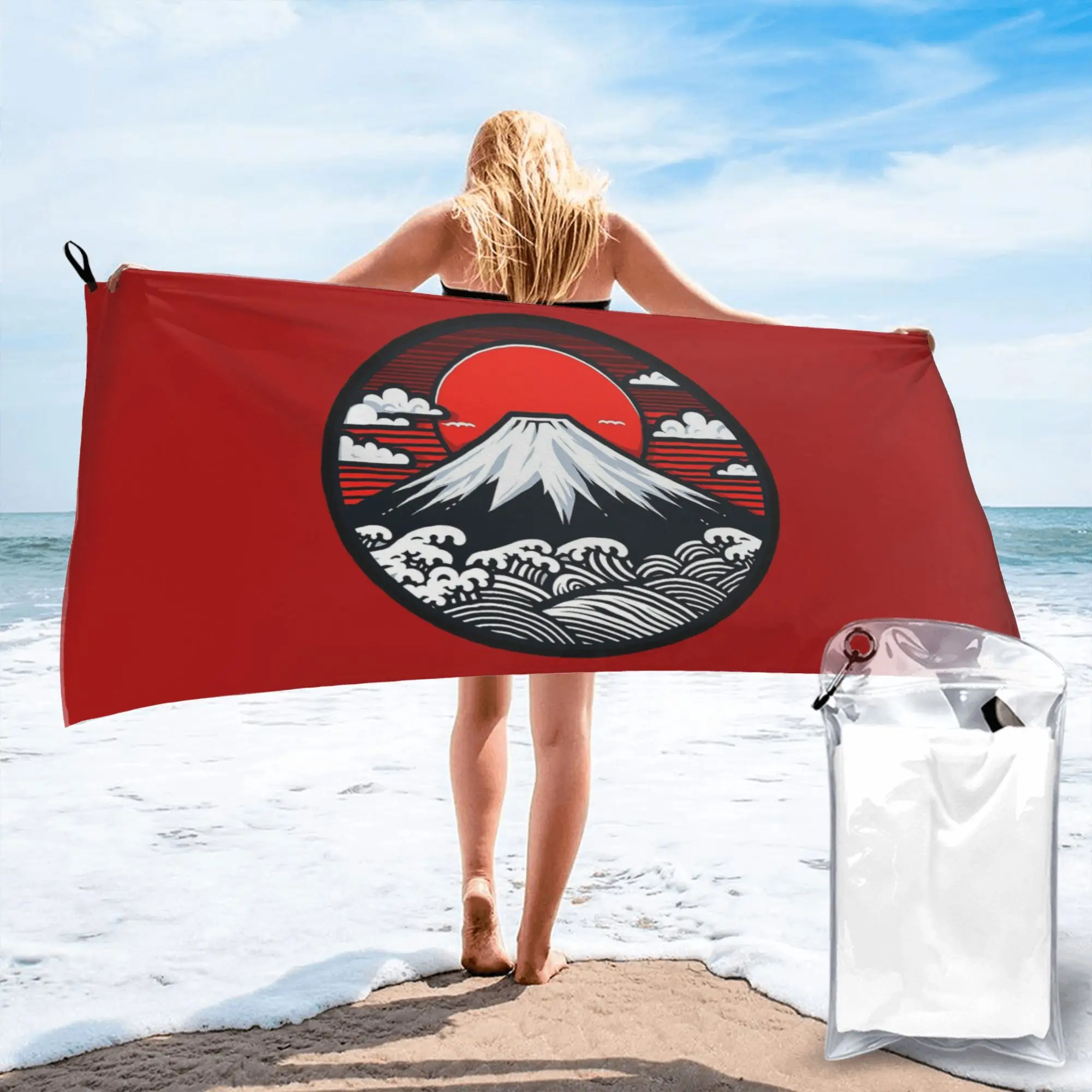 Mount Fuji and The Great Wave off Kanagawa Beach Towel Soft Microfiber Quick Dry Absorbent Quick Towels For Bath