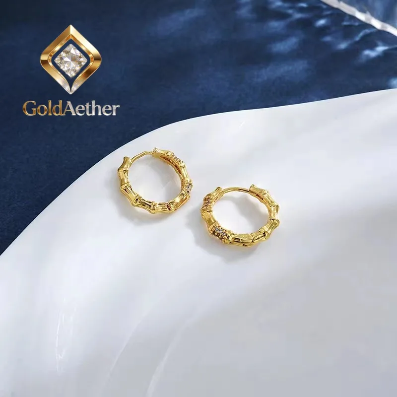 

GoldAether Luxury 24K 9999 Pure Gold real gold Bamboo Earrings Women's Simple Elegant Design Ear Buckle