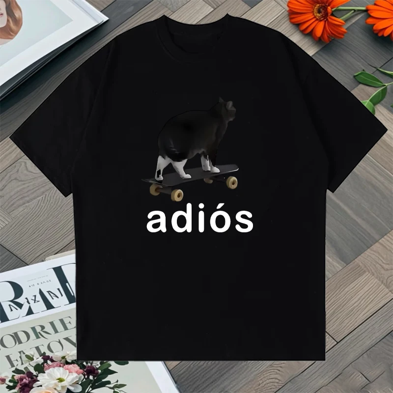 

Funny Adios Cat Meme Graphic T Shirts harajuku Fashion Trend Short Sleeve Tee shirt Men Women Casual print Cotton Unisex T-shirt