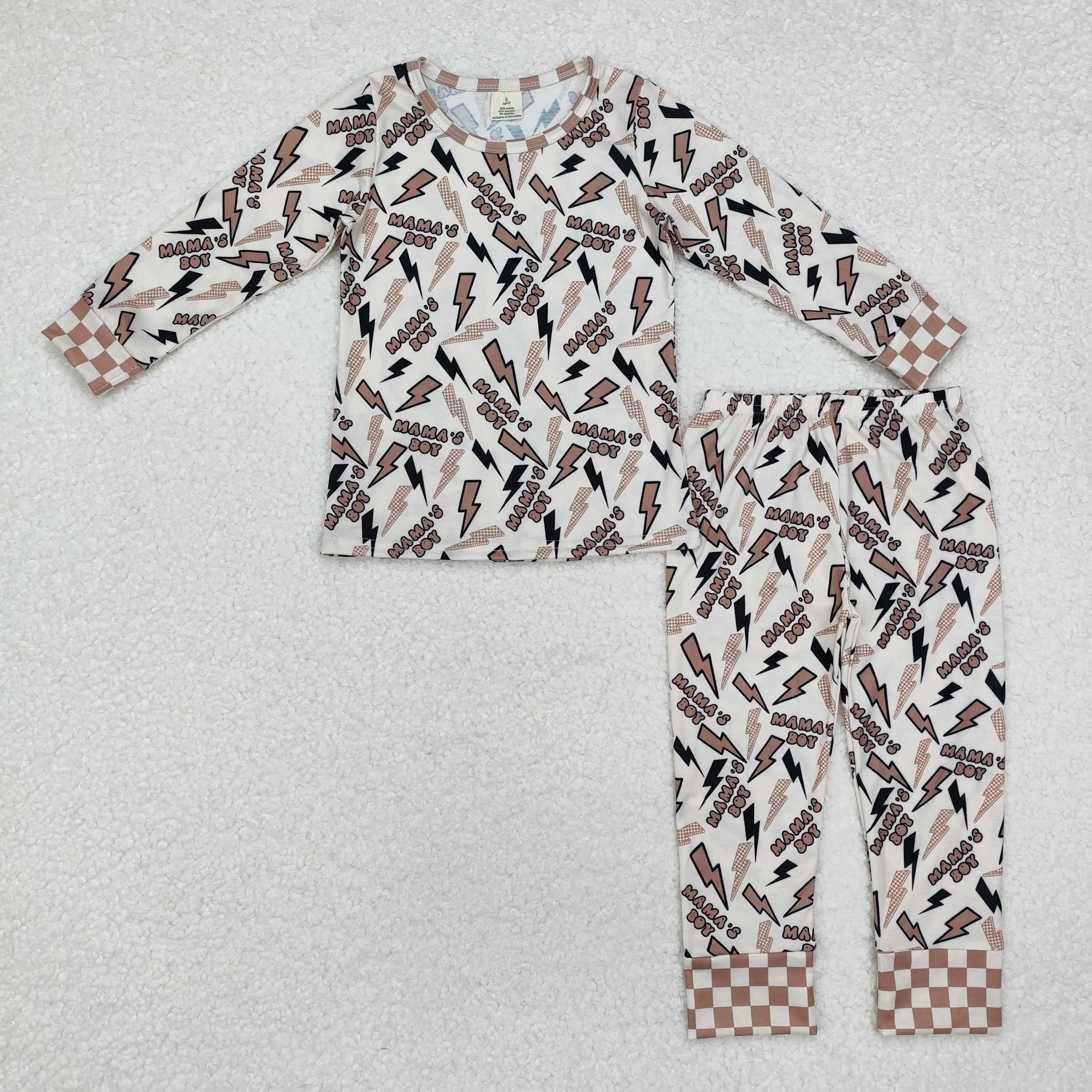 New rts infant boys western style pajamas suits wholesale boutique Mama boy lightning pattern bamboo boys sleepwear clothing