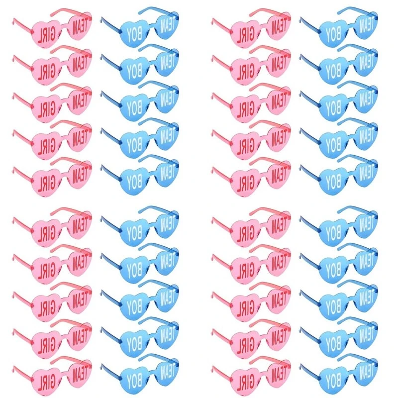 Hot kf-40Pcs Gender Reveal Glasses Blue Pink Sunglasses Frameless Team Girl And Boy Baby Shower Decor For Gender Reveal Party