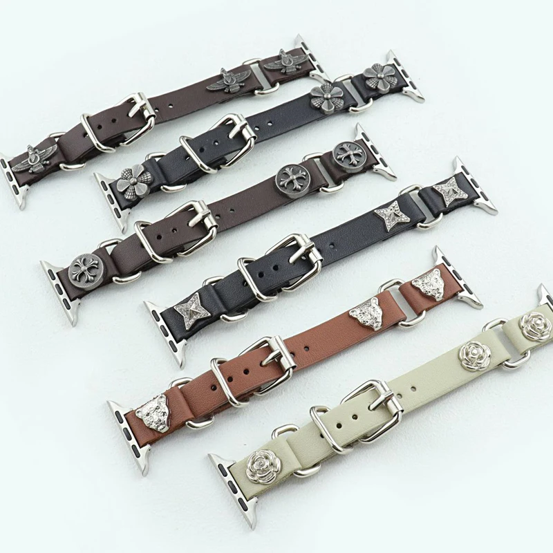 Punk style 14mm slim fitting leather strap for Apple Watch 45 44 41 40 42 38/Ultra 2 49mm/SE Bracelet For iWatch 7 8 7 6 band