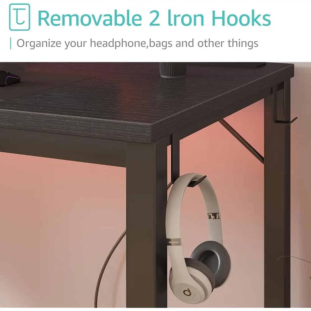 Gaming Desk With Power Outlet, 47 H Teen Study Table Home Office Work Writing Computer Desks With Charging Station Outlets