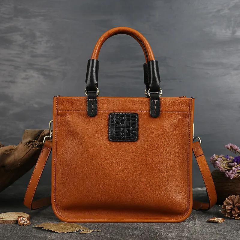 

2026 Art Print Customize Totes Real Cowskin Leather Ladies Hand Bag Female Carteras Para Mujer De Moda Originales University