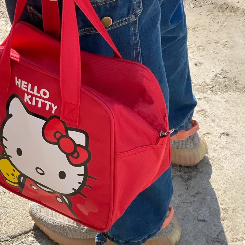 Kawaii Red Bow Hello Kitty Cosmetic Bag Vintage Cute Harajuku Japanese Girl Large Capacity Storage Bag Handbag Birthday Gift