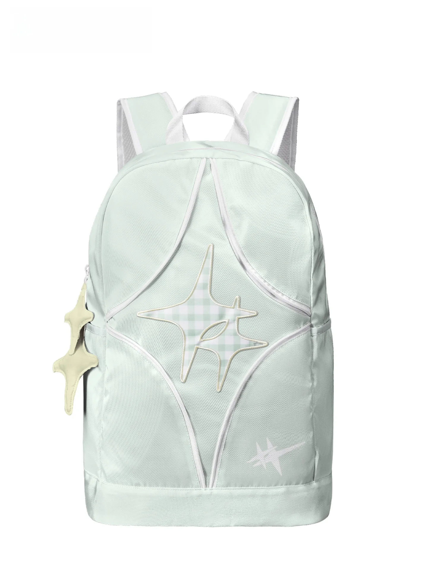 turnupxdivvyup-mint-green-large-capacity-backpack-star-design-student-school-bag-casual-simple-style-fitness-traveling-commuting