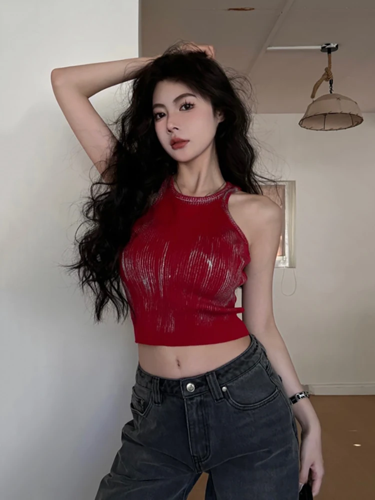 

Red Jazz Dance Crop Top Women's Slim Fit Street Sle Cotton Tank Top K Outfit ort Length Sportswear for Ladies