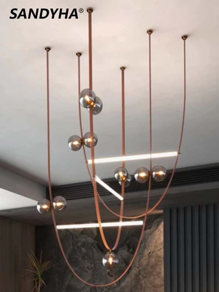 

SANDYHA Nordic Belt Pendant Lights Glass Ball Hanging Chandelier Living Room Villa Dining Table Lighting Bedroom Decoration Home