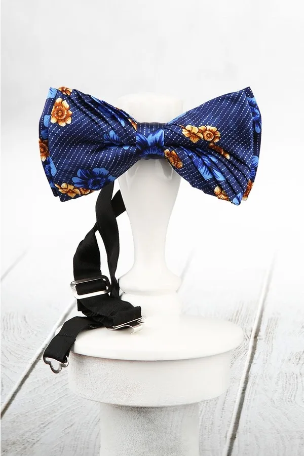 Blue Flower Pattern Pilise Silk Bowtie ESB87