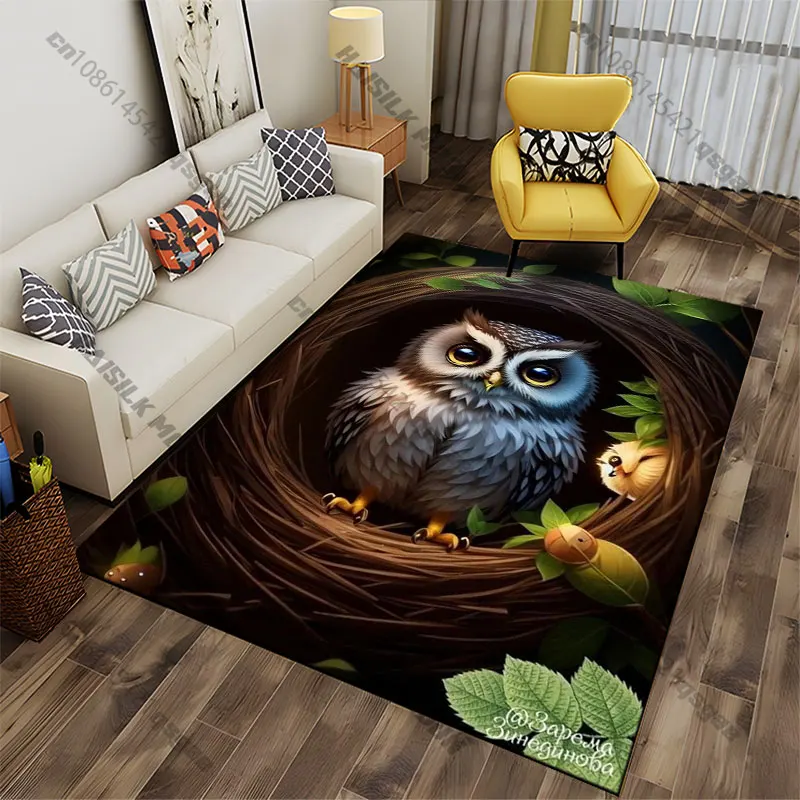 Owl nesting woodland creatures carpet Yoga living room room decor children's crawling mat doormat area rug games mat