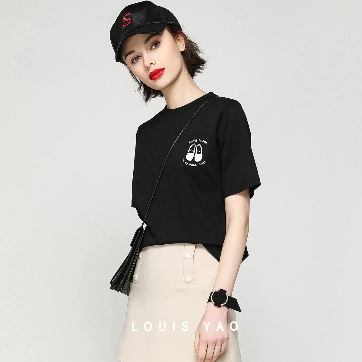 

Summer Printed T-shirt Korean Style Pattern Cotton 100% Simple Loose Round Neck Short Sleeve Women's T-shirt Female Clothing