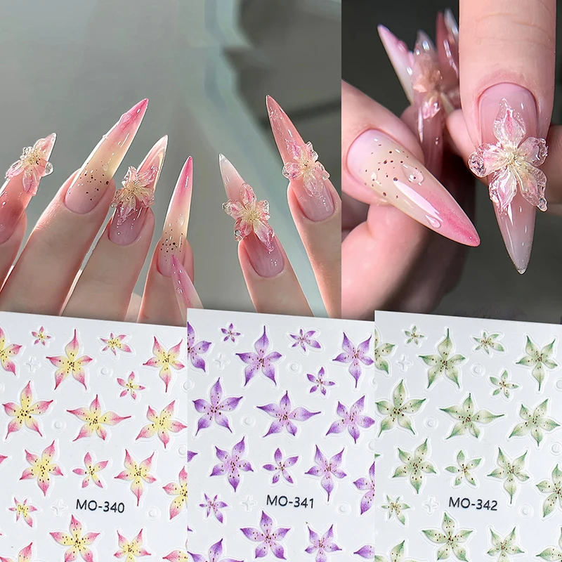 Ice Transparent Lily Flower Nail Sticker 3D Relief Ice Flower Thin Tough Nail Sticker Lilium Manicure Jewelry Decor