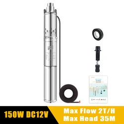 150W 370W 750W 12V24V DC Brushless Solar Submersible Water Pump With Built-In Controller Solar Screw Deep Well Pump Max Head 35M