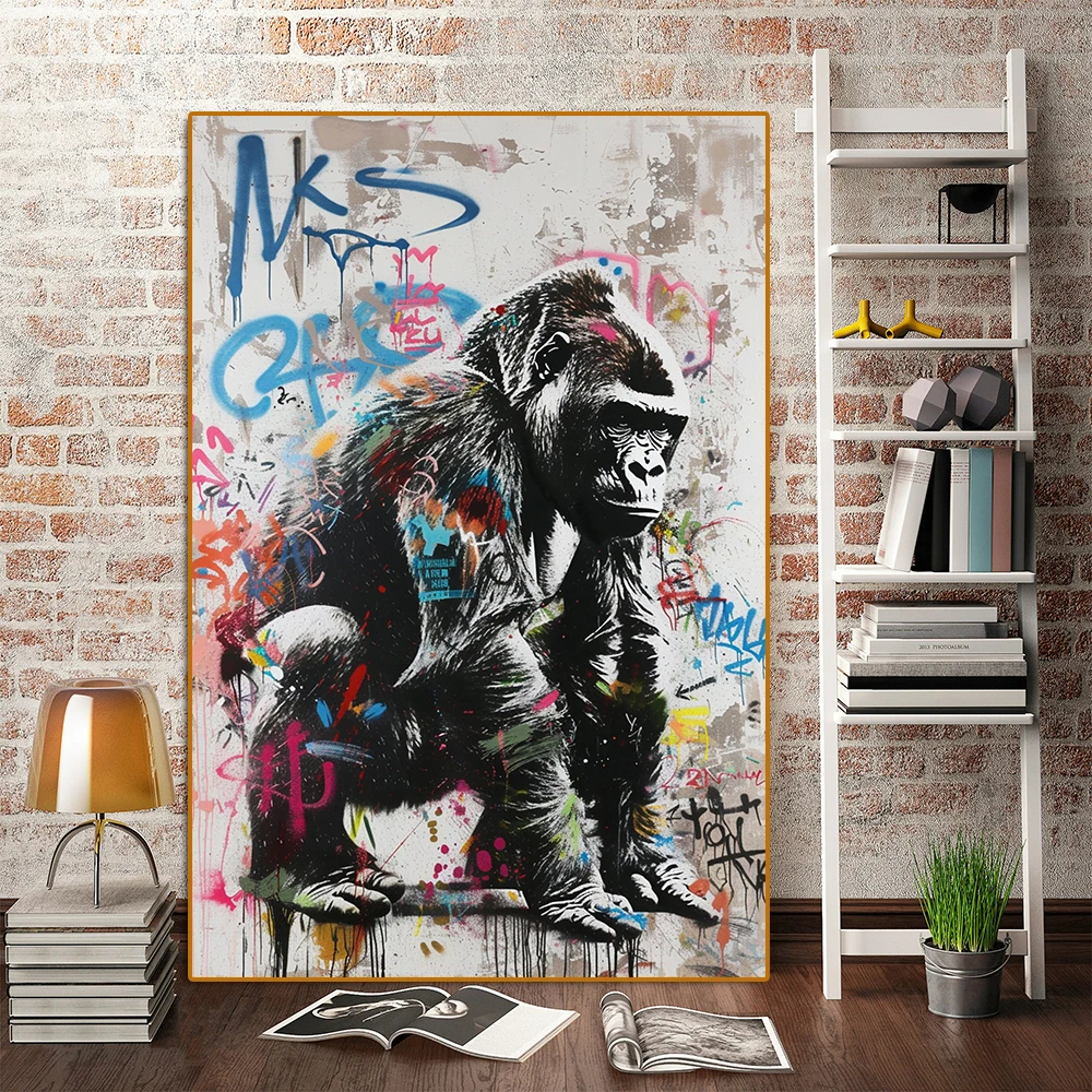Street Graffiti Gorilla Wall Art Decor Abstract Banksy Animal Canvas Painting Monkey Poster Print Living Room Home Decoration